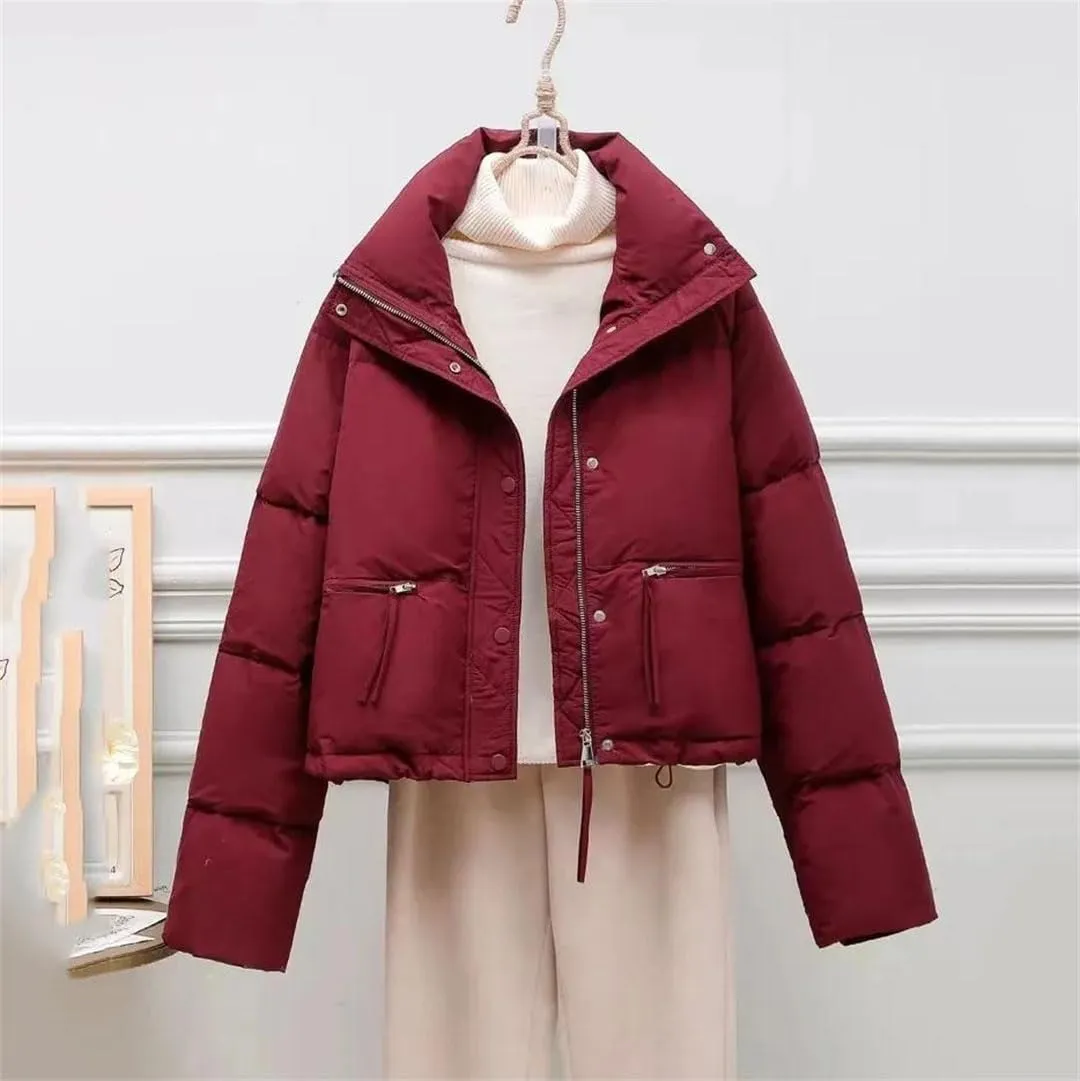 Women's Winter Jacket Stand Collar Bakery Coat Short Down Cotton Parka Jacket Women Cotton-Padded Coat