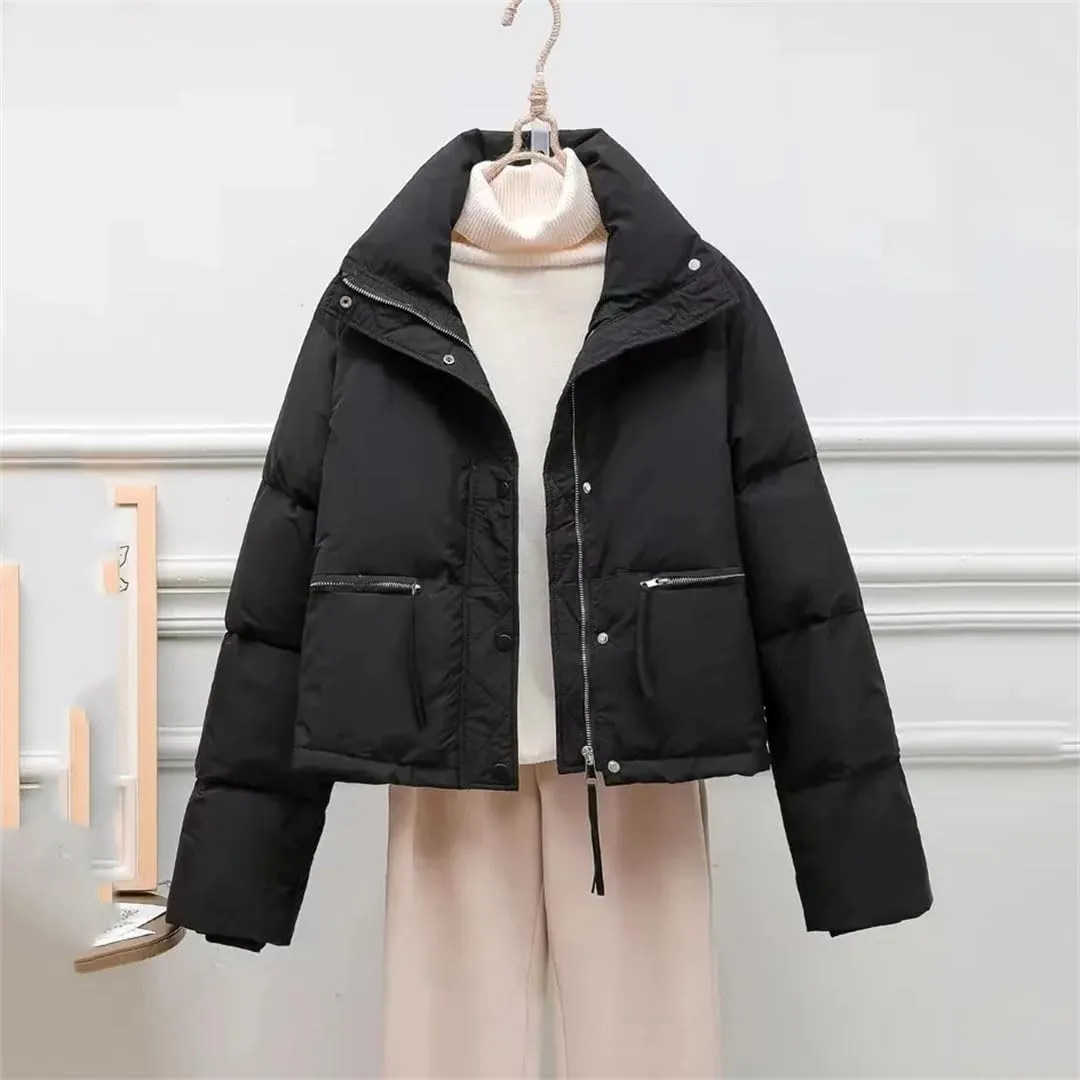 Women's Winter Jacket Stand Collar Bakery Coat Short Down Cotton Parka Jacket Women Cotton-Padded Coat