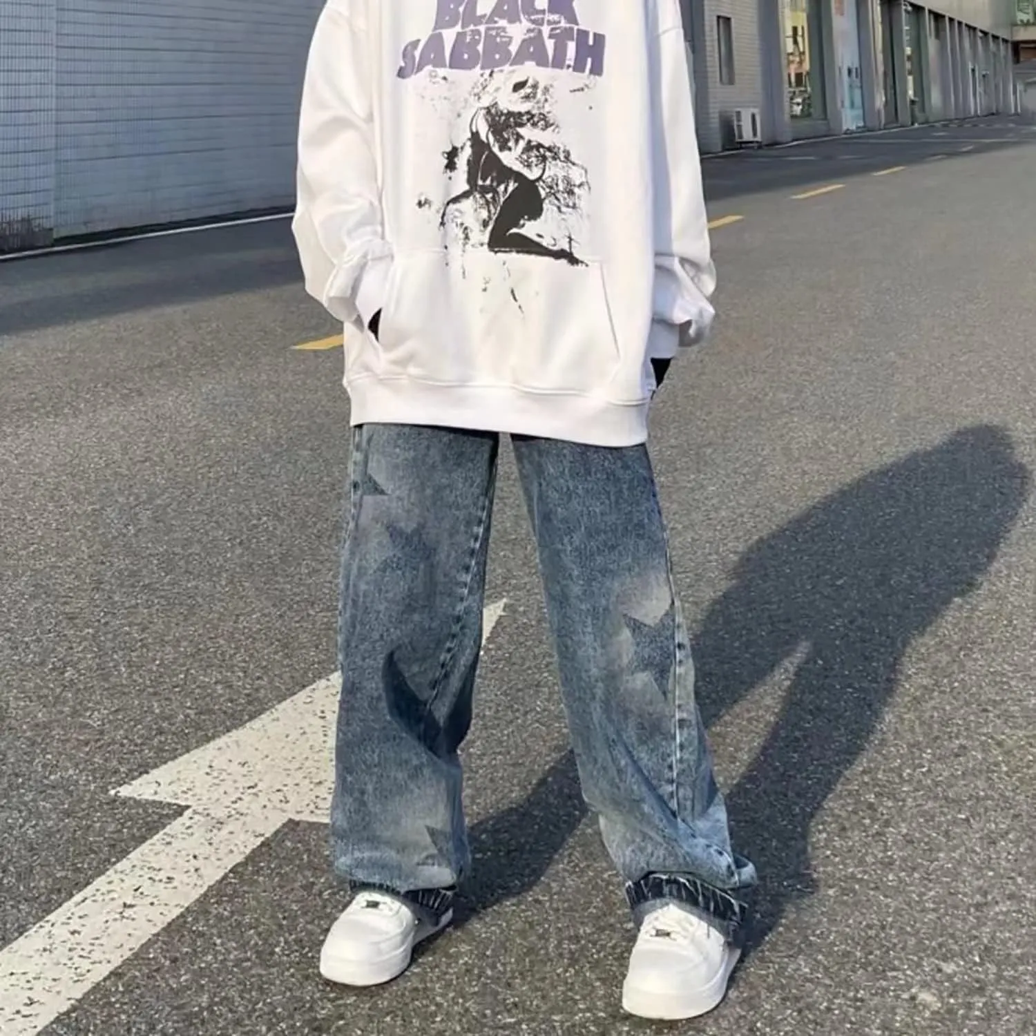 Women's Y2K Fashion Wide Leg High Waist Boyfriend Jeans Loose Fit Vintage Baggy Denim Pants Teen Girls Flower Embroidery