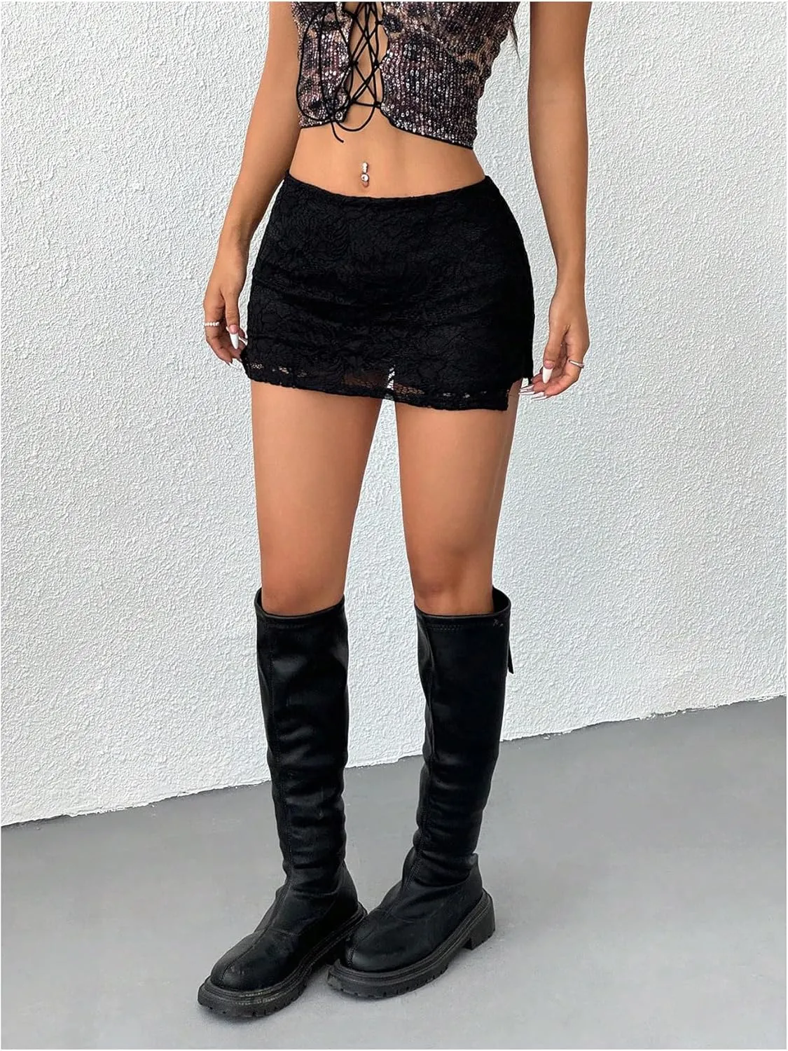 Women's Y2k Lace Skirt Bodycon Mini Skirt Split Side Skorts Low Waist Summer Short Skirts