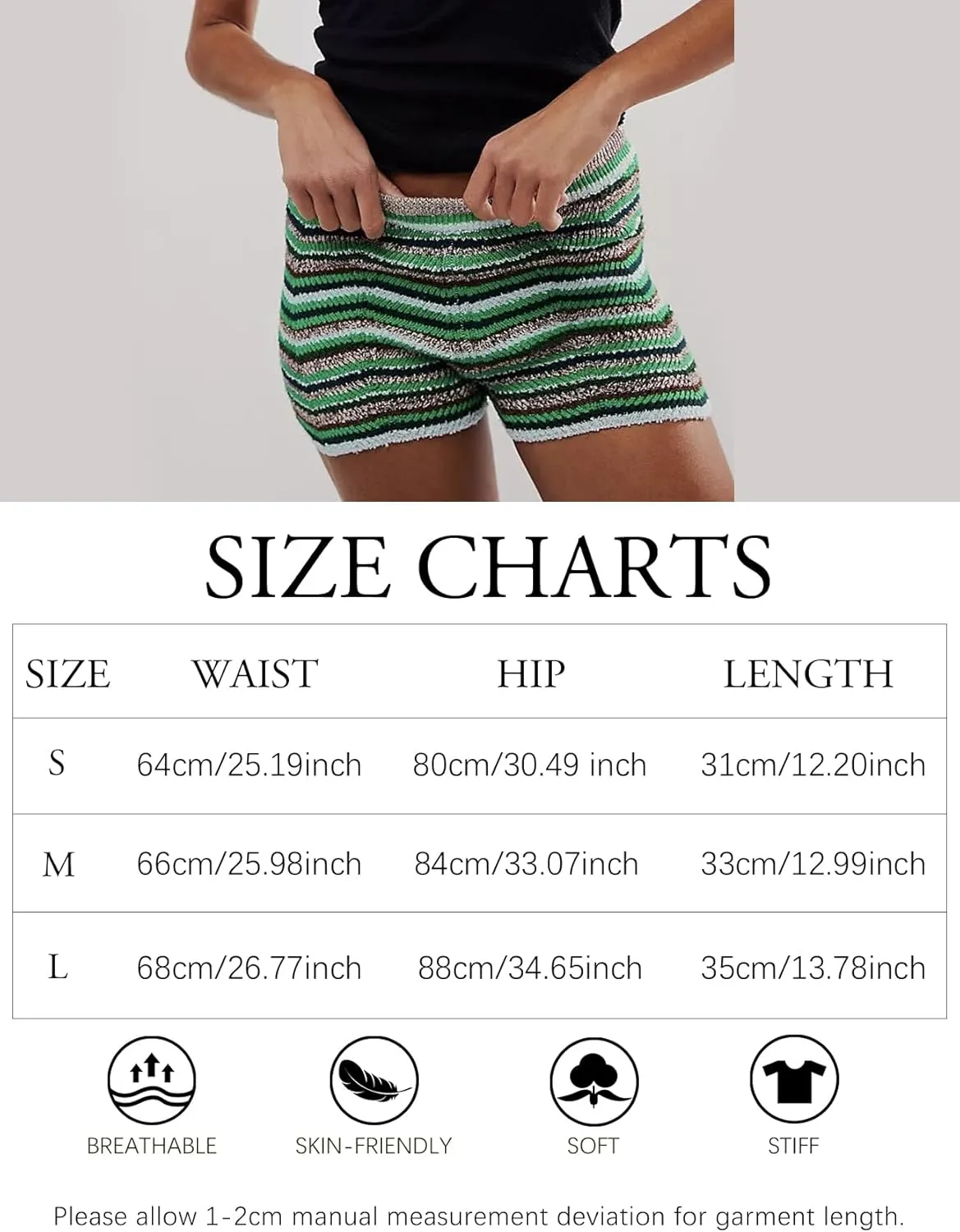 Womens Y2K Striped Knit Shorts High Waisted Short Lounge Summer Elastic Rainbow Color Block Sweater Shorts