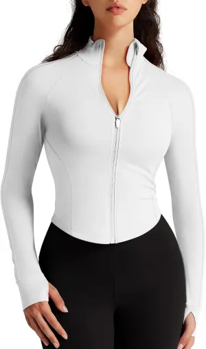 Womens Zip Up Bbl Jacket Lightweight Cropped Athletic Jacket Track Gym Workout Jackets for Running Yoga Hiking