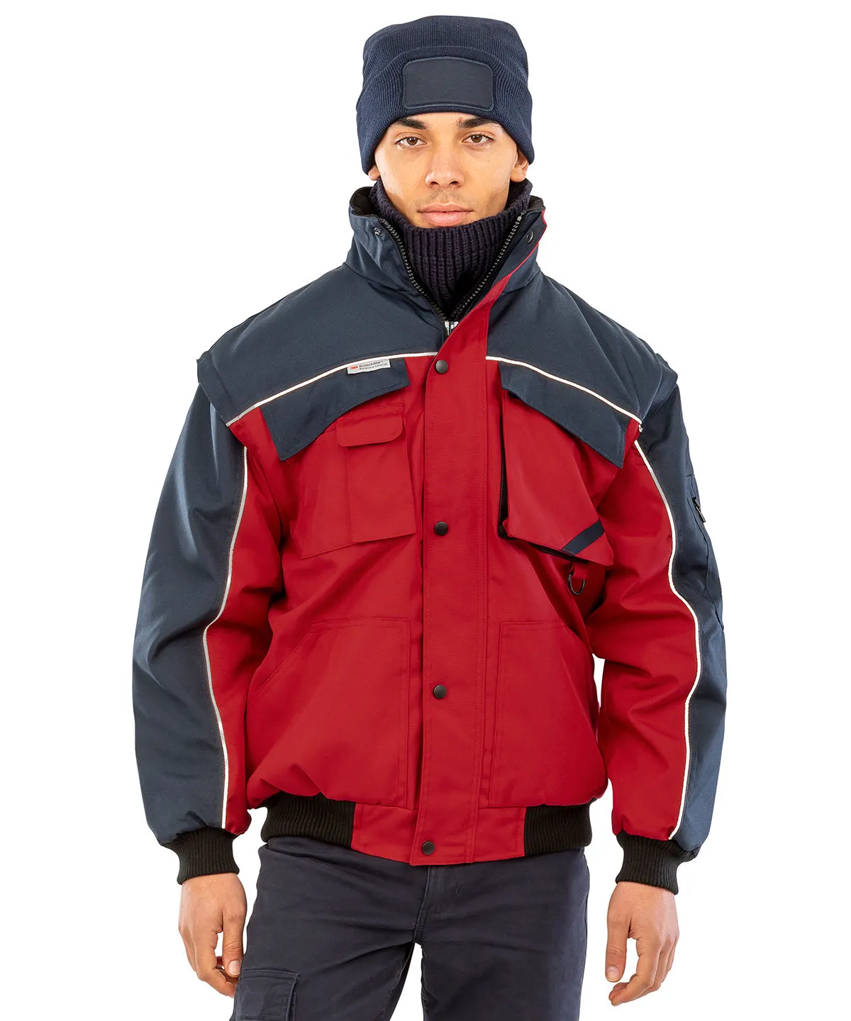 Work-Guard zip sleeve heavy-duty pilot jacket | Red/Navy
