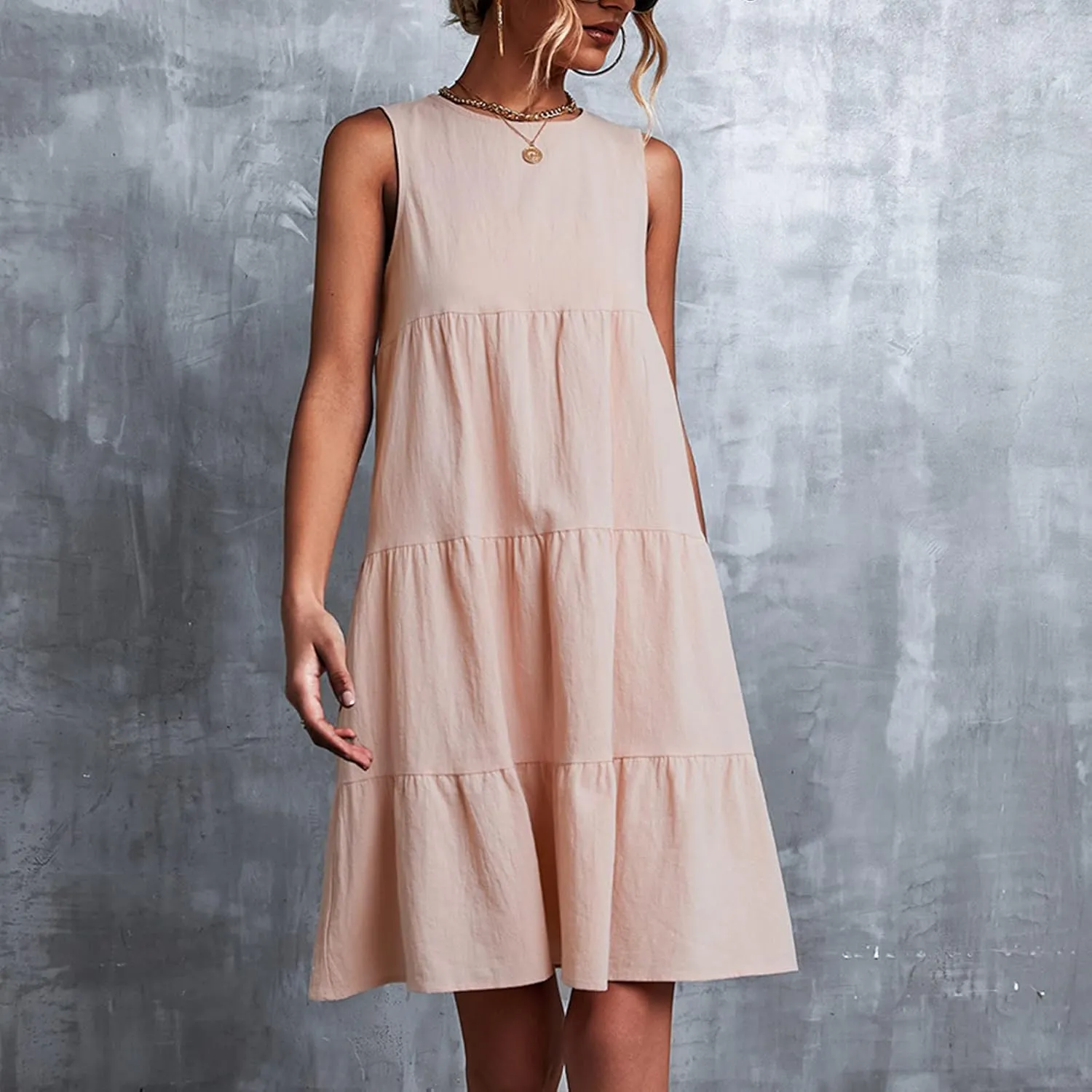 XUNRYAN Summer Women's Casual Tank T Shirt Dresses Sleeveless Babydoll Slip Gown Tiered Ruffle Mini Dress Short Beach Dress