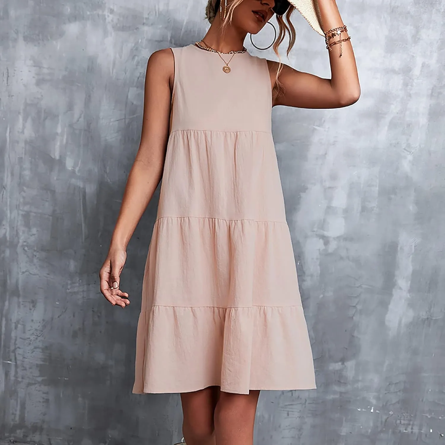 XUNRYAN Summer Women's Casual Tank T Shirt Dresses Sleeveless Babydoll Slip Gown Tiered Ruffle Mini Dress Short Beach Dress
