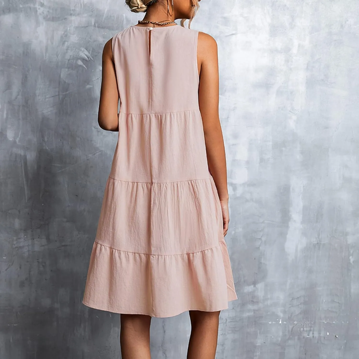XUNRYAN Summer Women's Casual Tank T Shirt Dresses Sleeveless Babydoll Slip Gown Tiered Ruffle Mini Dress Short Beach Dress