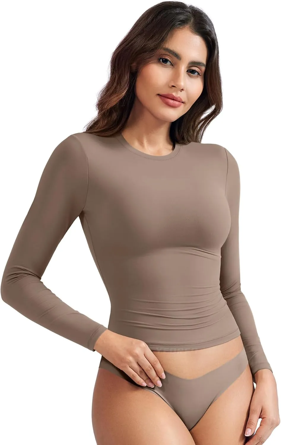 YEOREO Long Sleeve Shirts for Women y2k Tops Double Lined Basic Tee Crew Neck Going Out Sweeney Workout Undershirt