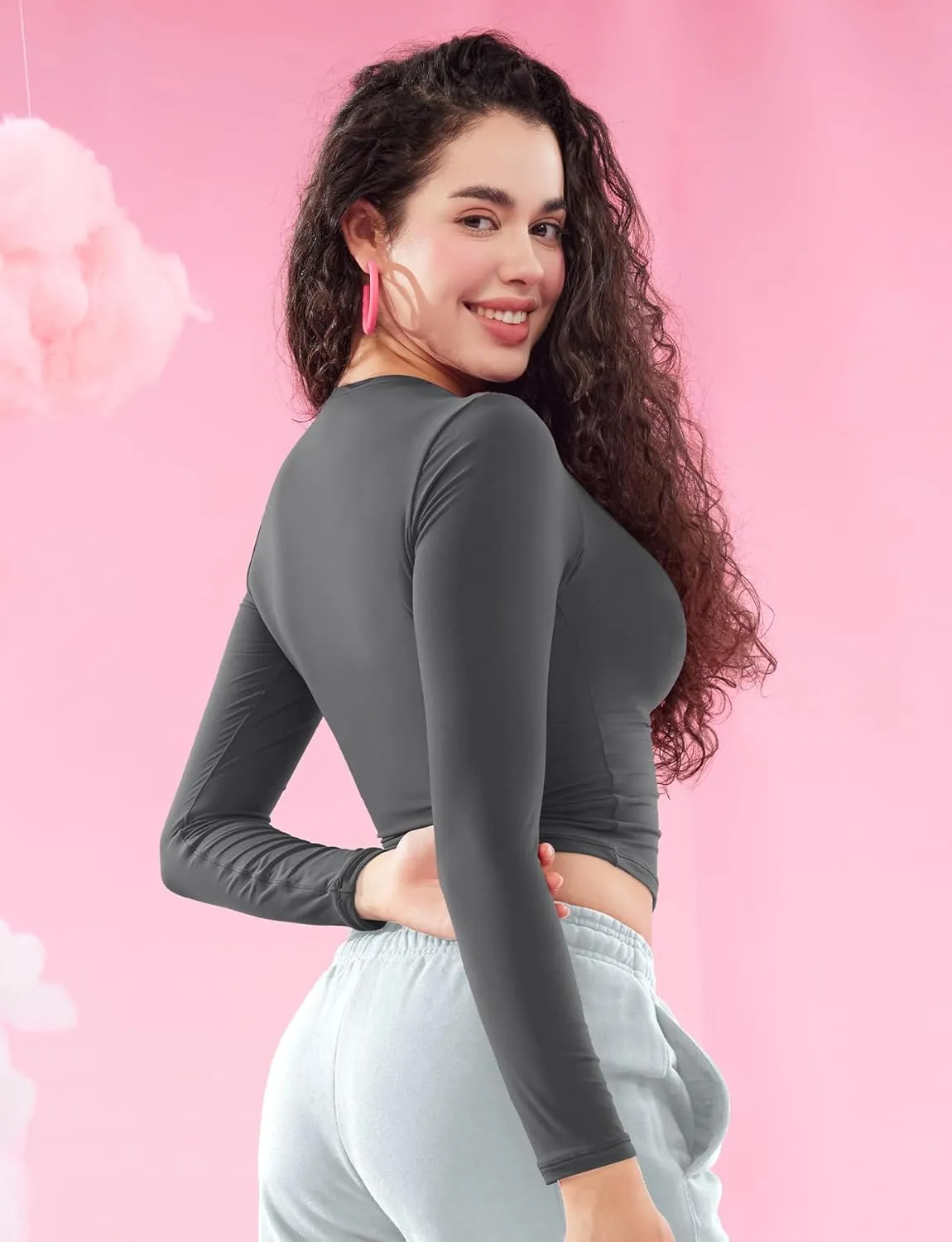 YEOREO Long Sleeve Shirts for Women y2k Tops Double Lined Basic Tee Crew Neck Going Out Sweeney Workout Undershirt