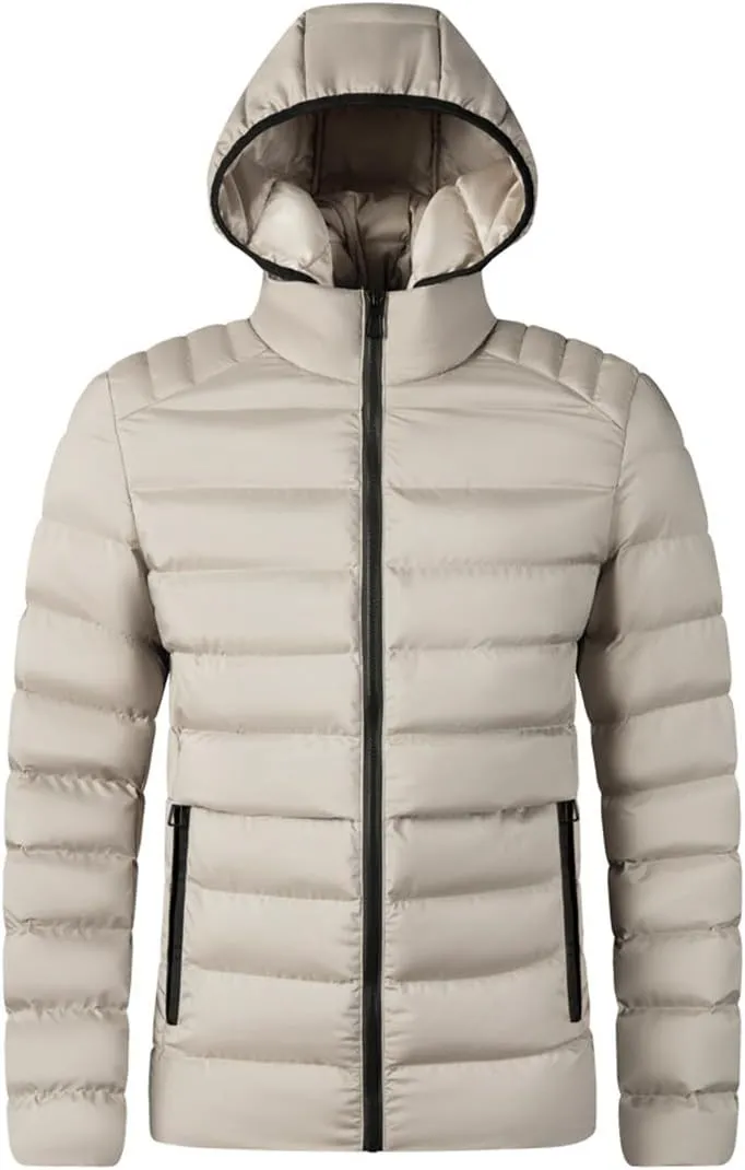 Yeuyyben Fashion Casual Thick Warm Men's Winter Outwear Cotton-Padded Jacket Solid Color Hooded Coat Pockets Men's