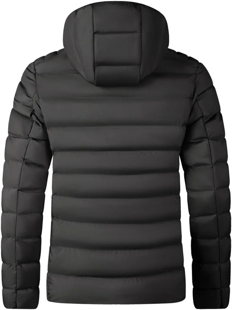 Yeuyyben Fashion Casual Thick Warm Men's Winter Outwear Cotton-Padded Jacket Solid Color Hooded Coat Pockets Men's