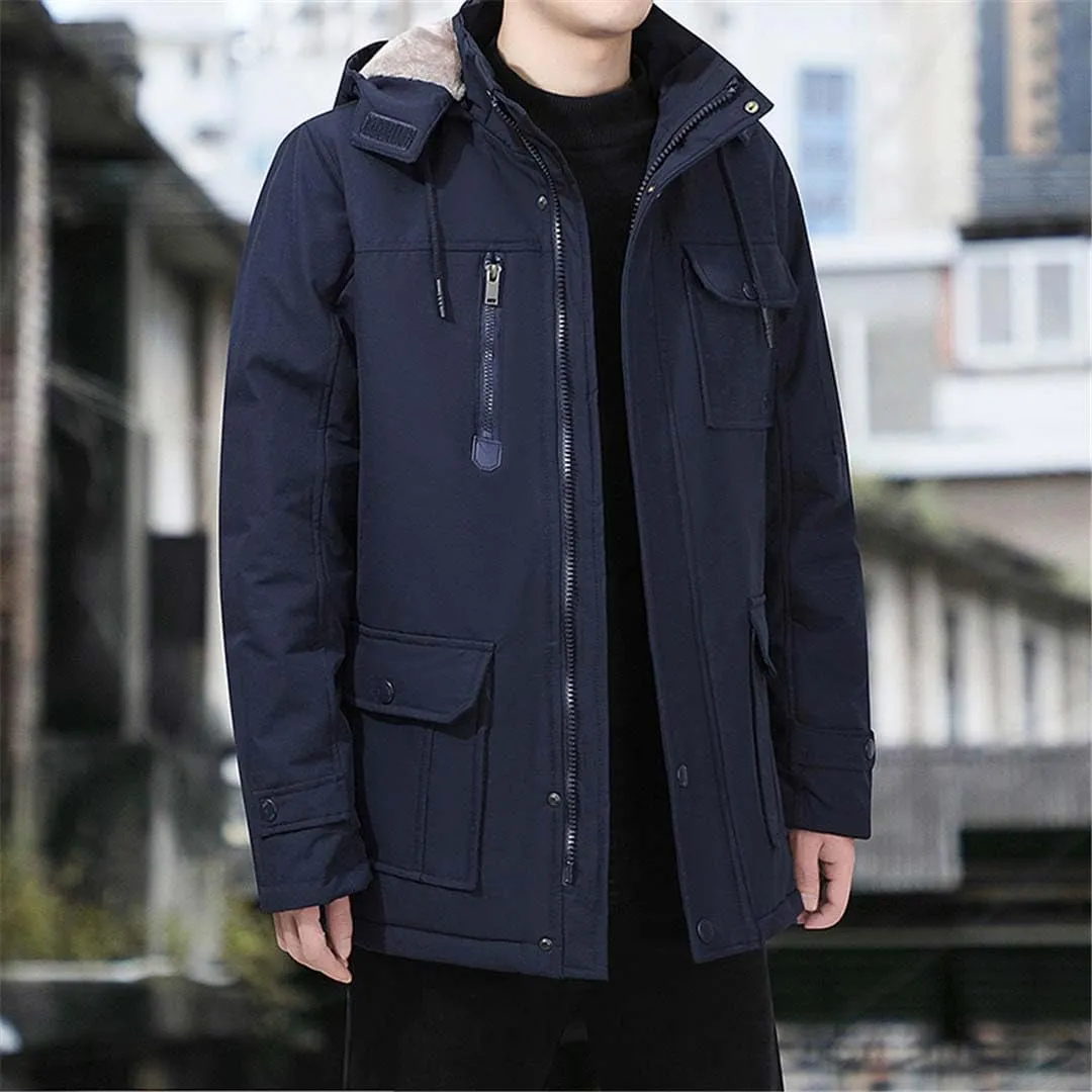 Yeuyyben Men's Windbreaker Parkas Coats Detachable Hoodies Cotton-Padded Plus Size Winter Jacket Thicken Fleece Jackets