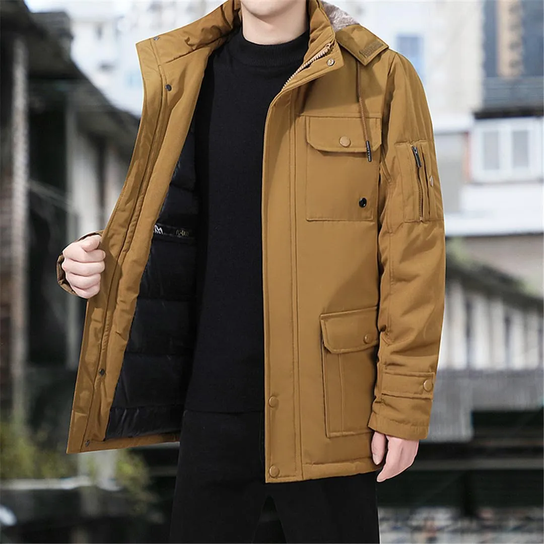 Yeuyyben Men's Windbreaker Parkas Coats Detachable Hoodies Cotton-Padded Plus Size Winter Jacket Thicken Fleece Jackets