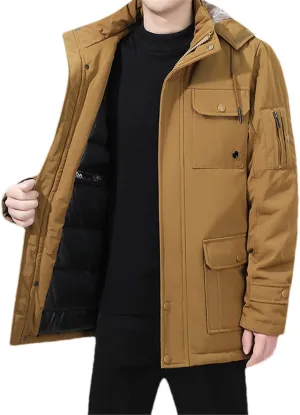 Yeuyyben Men's Windbreaker Parkas Coats Detachable Hoodies Cotton-Padded Plus Size Winter Jacket Thicken Fleece Jackets
