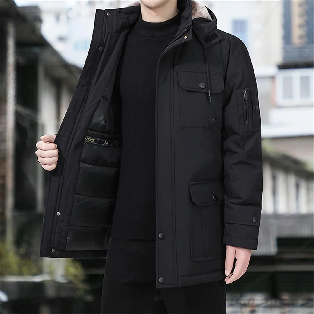 Yeuyyben Men's Windbreaker Parkas Coats Detachable Hoodies Cotton-Padded Plus Size Winter Jacket Thicken Fleece Jackets