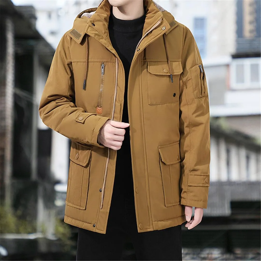 Yeuyyben Men's Windbreaker Parkas Coats Detachable Hoodies Cotton-Padded Plus Size Winter Jacket Thicken Fleece Jackets
