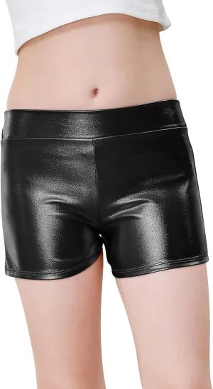 YgneeDom Girls Metallic Shorts - Shiny Dance Hot Pants Sparkly Athletic Shorts 80s Outfits Pants for Kids