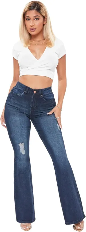 YMI Women's Junior Classic High Rise Flare Jean-Regular Inseam