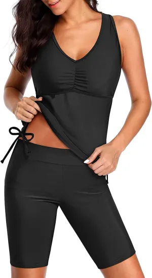Yonique Women Two Piece Tankini Swimsuits with Shorts Athletic Bathing Suit with Swim Shorts Racerback Swimwear