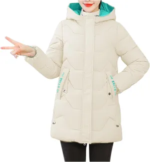 YRAETENM Womens Puffer Jacket Warm Long Zip up Hooded down Coats Heavyweight Quilted Coat Winter Outerwear with Pockets