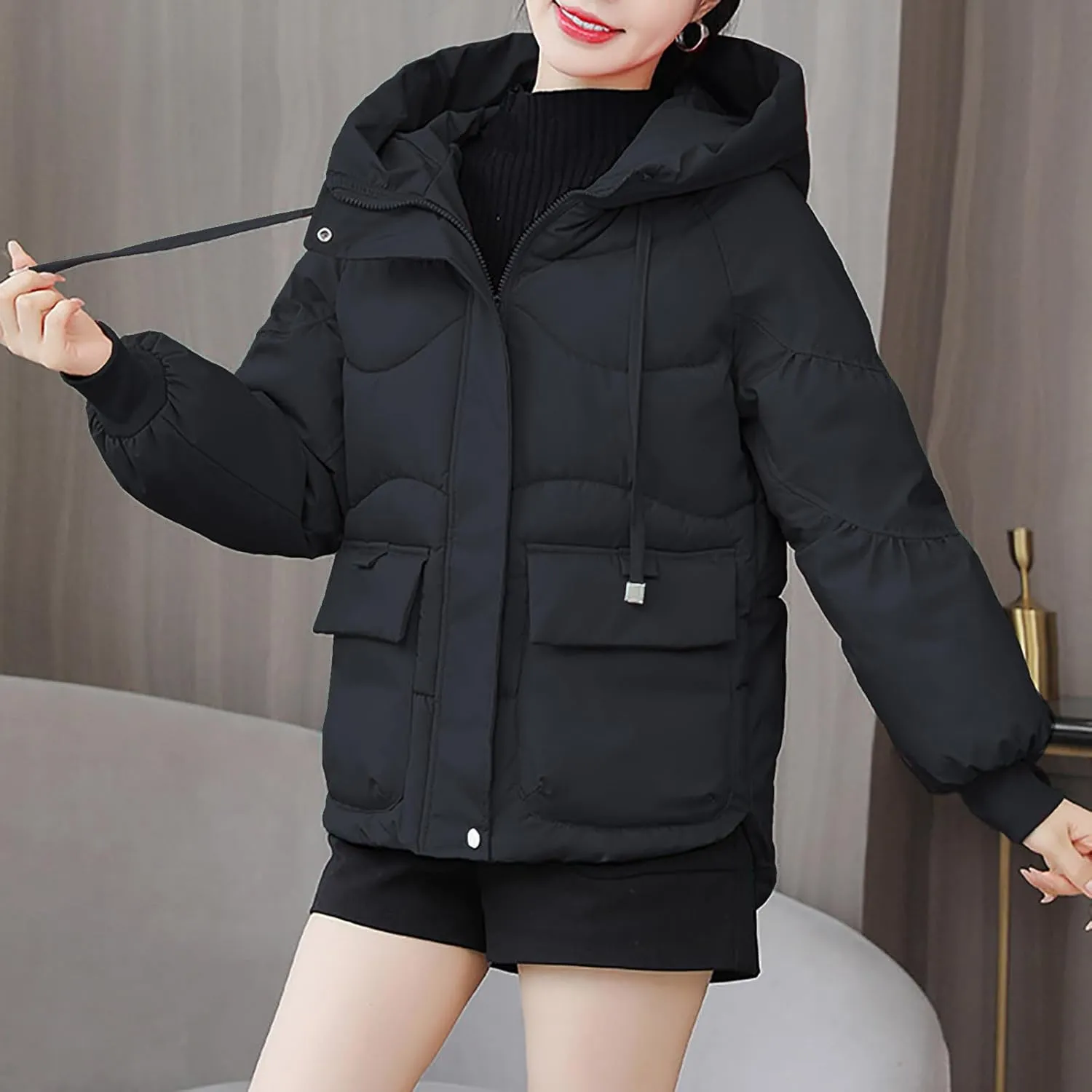 YRAETENM Womens Puffer Jacket Warm Long Zip up Hooded down Coats Heavyweight Quilted Coat Winter Outerwear with Pockets