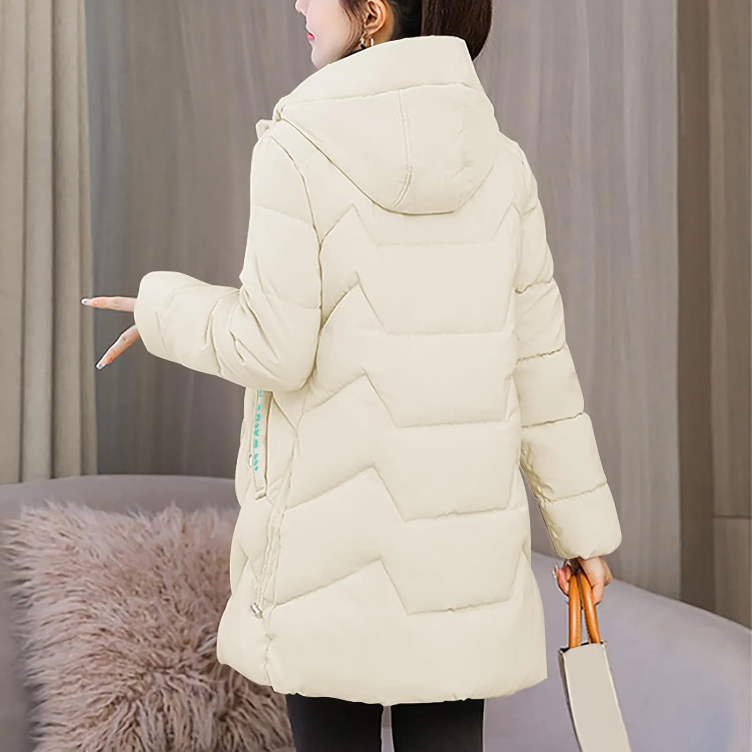 YRAETENM Womens Puffer Jacket Warm Long Zip up Hooded down Coats Heavyweight Quilted Coat Winter Outerwear with Pockets