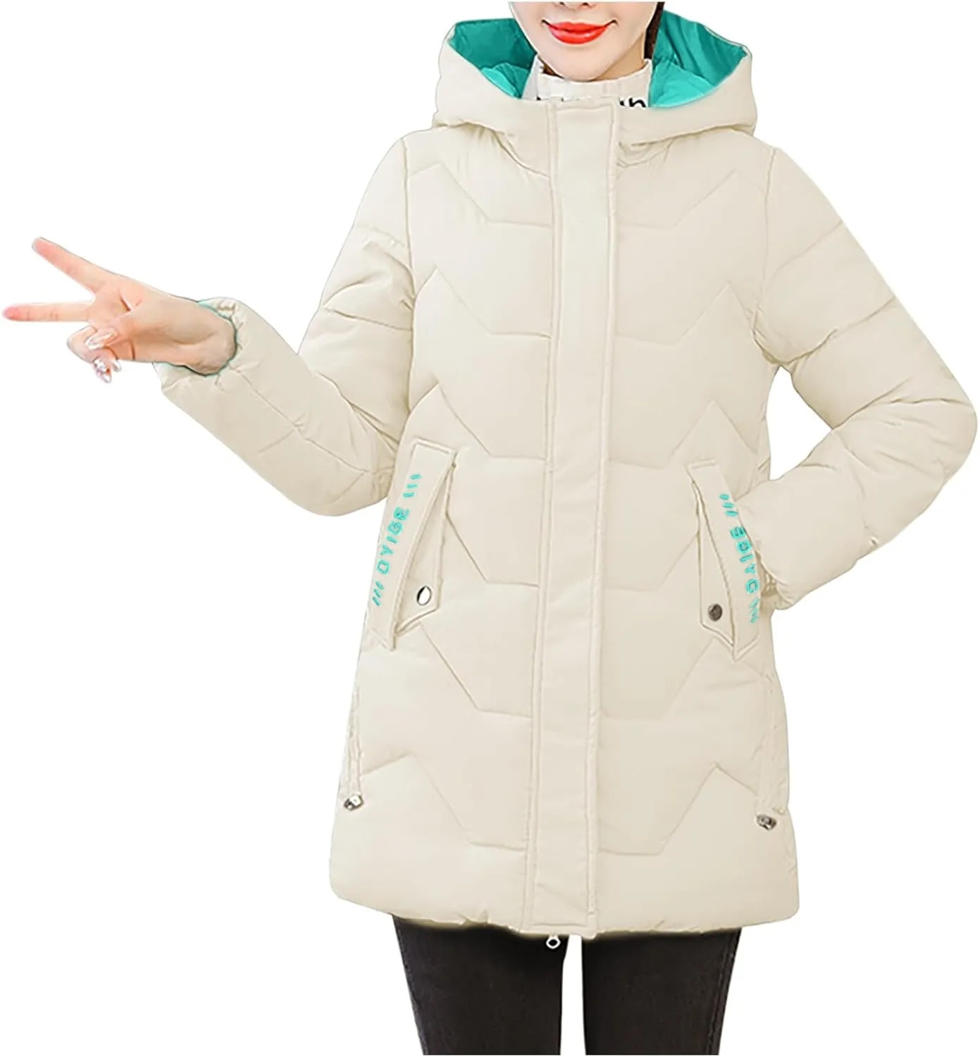 YRAETENM Womens Puffer Jacket Warm Long Zip up Hooded down Coats Heavyweight Quilted Coat Winter Outerwear with Pockets