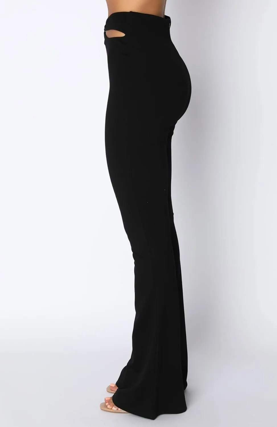 ZAFUL Women's High Waist Cut Out Ladder Bootcut Textured Flare Wide Leg Night Out Pants
