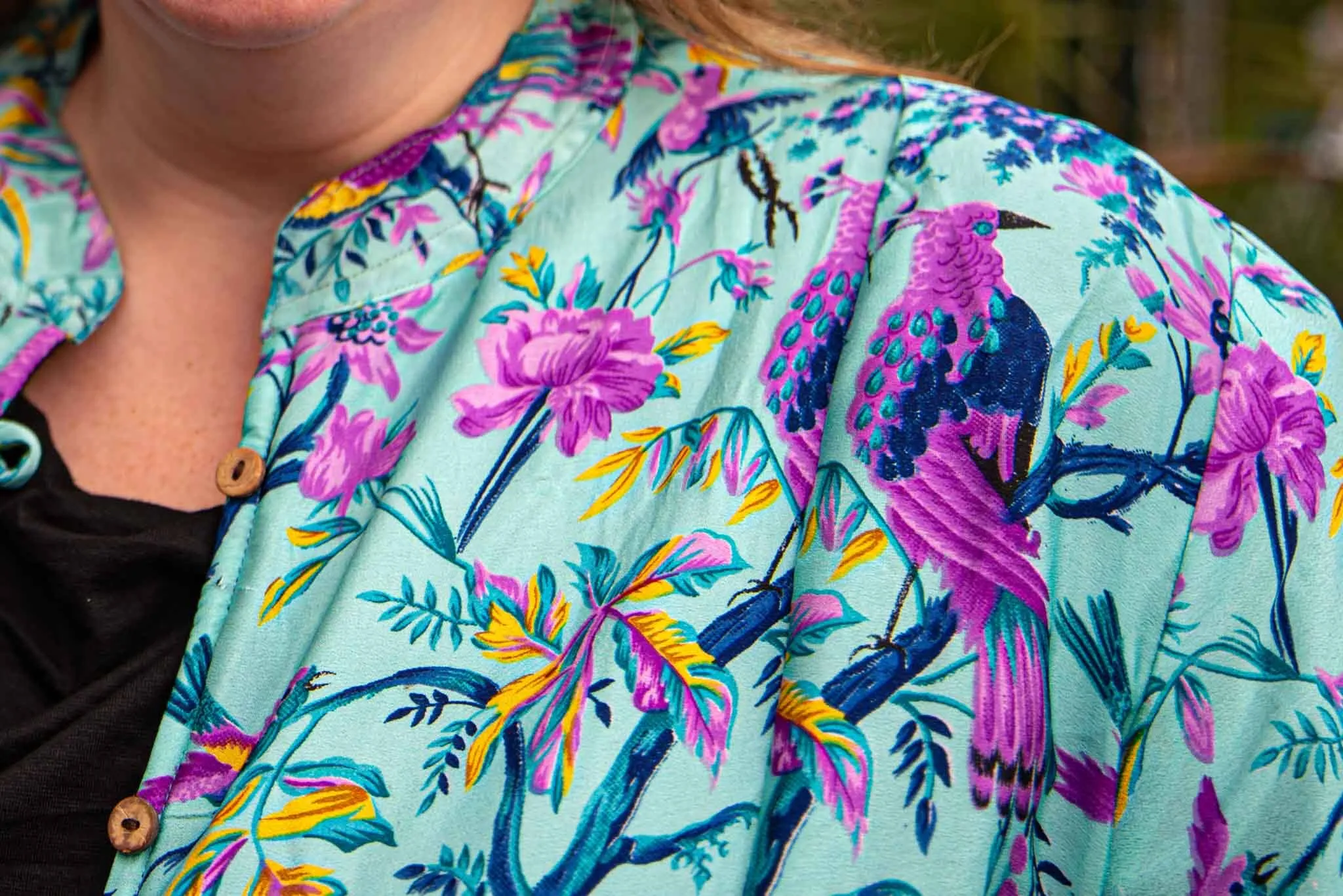 Zijden jacket- gevoerd jasje met fleece - blue birds