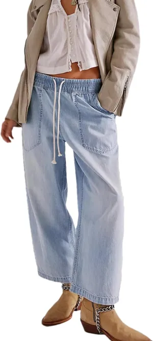 Zontroldy Women's Drawstring Mid Waisted Wide Leg Jeans Loose Fit Straight Leg Denim Pants with Pockets