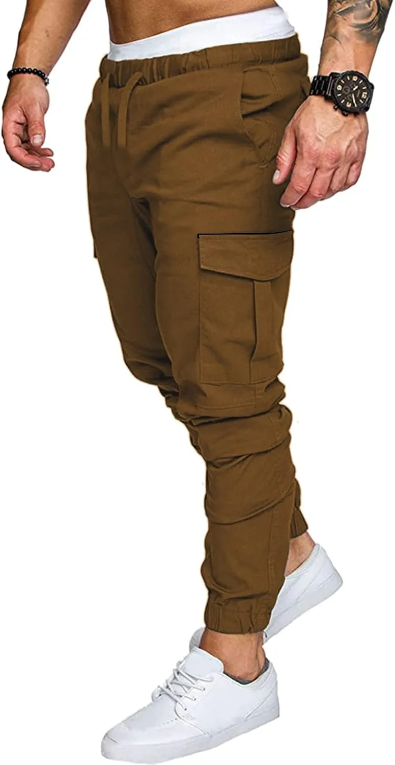 ZYXTIM Men's Casual Cargo Jogger Pants with Multi-Pockets Elastic Waist Slim Fit Pencil Tapered Trousers Athletic Sweatpants