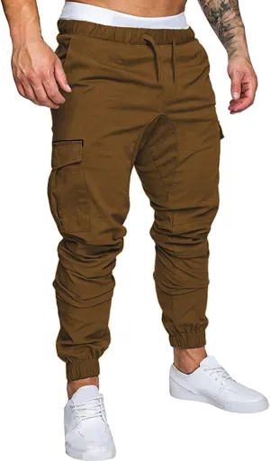 ZYXTIM Men's Casual Cargo Jogger Pants with Multi-Pockets Elastic Waist Slim Fit Pencil Tapered Trousers Athletic Sweatpants