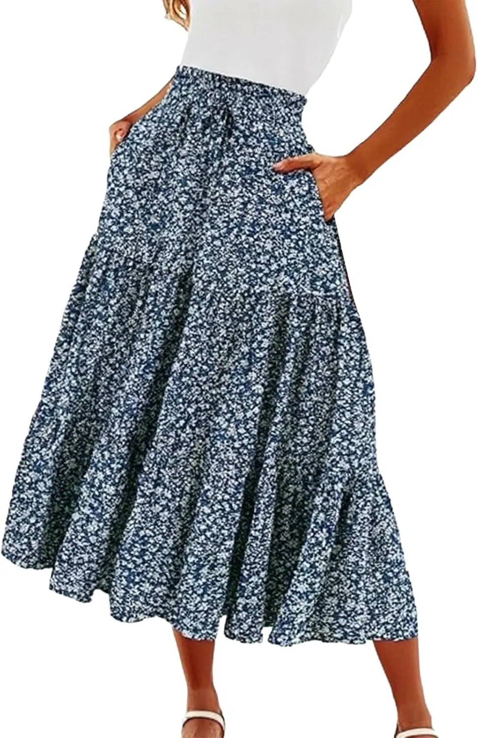 ZYXTIM Women's 2025 Bohemian Long Skirts Tiered Elastic High Waisted Summer Floral Maxi Skirt Vacation Flowy Swing Sundress